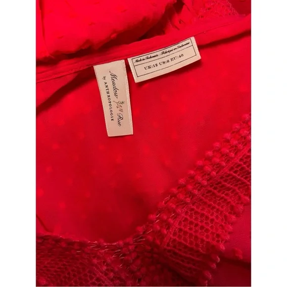 Anthropologie Red Pleated Tiered Sundress with Bishop Sleeves - Picture 9 of 10